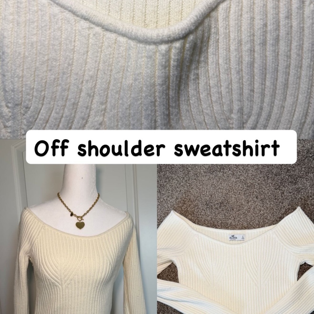 Hollister Women's Off-Shoulder White Sweatshirt